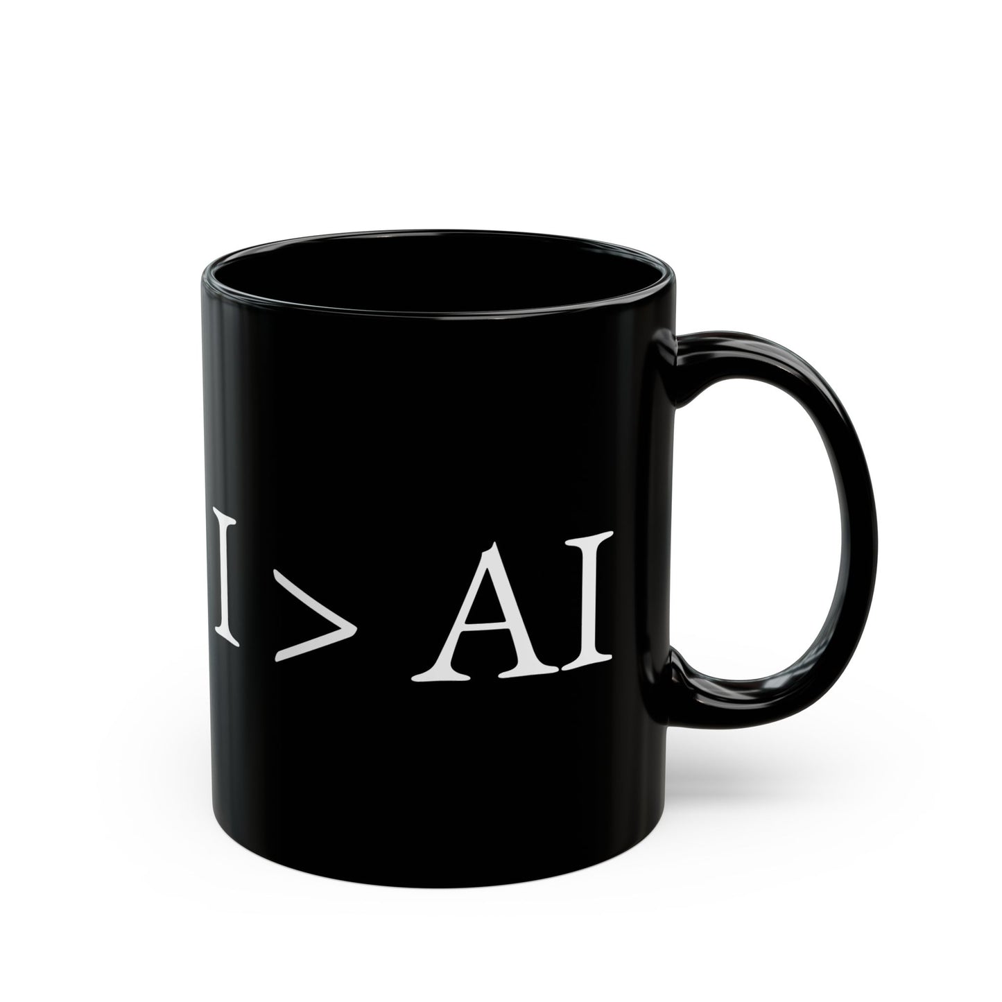 Minimalist Black Coffee Mug - I > AI, Perfect Gift for Tech Enthusiasts, Home Office, Birthdays, Celebrations, AI Lovers
