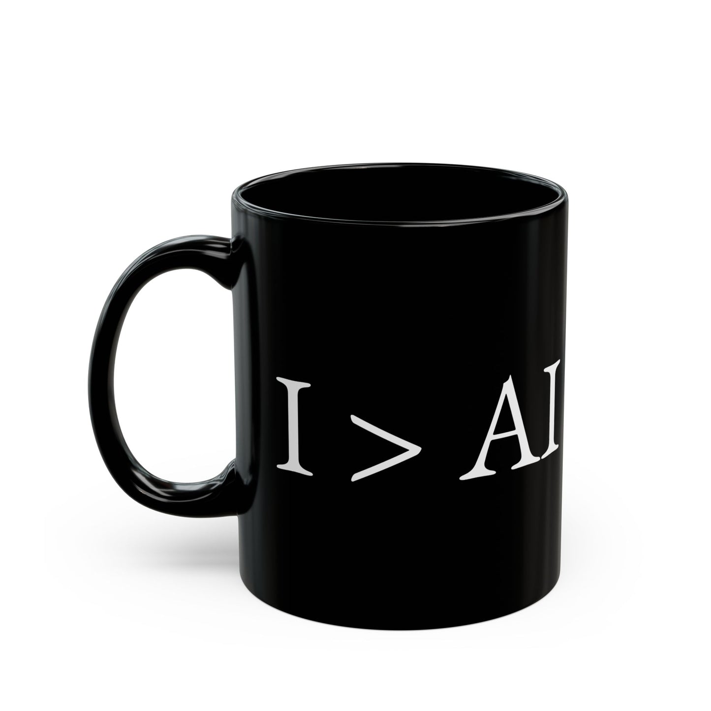 Minimalist Black Coffee Mug - I > AI, Perfect Gift for Tech Enthusiasts, Home Office, Birthdays, Celebrations, AI Lovers