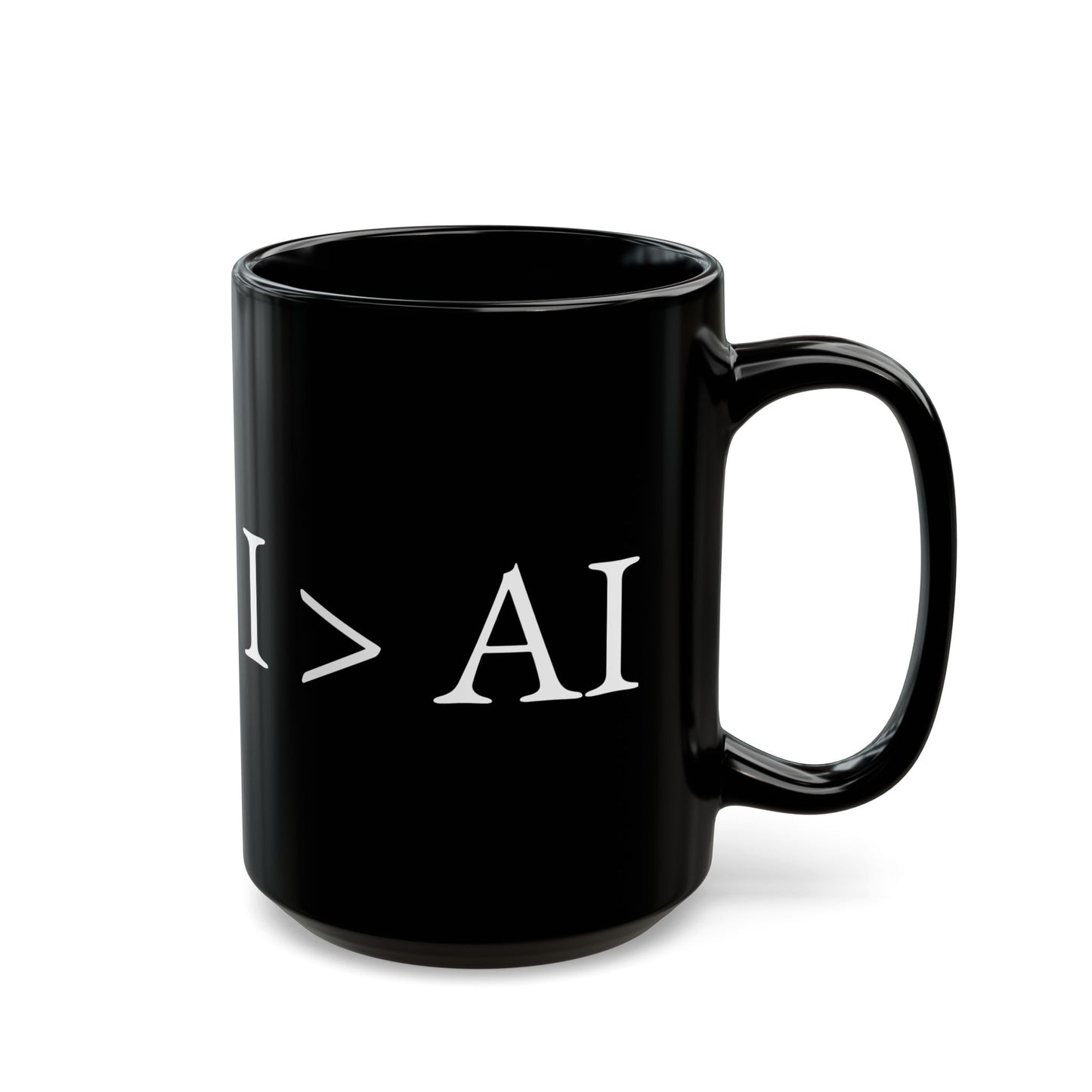 Minimalist Black Coffee Mug - I > AI, Perfect Gift for Tech Enthusiasts, Home Office, Birthdays, Celebrations, AI Lovers